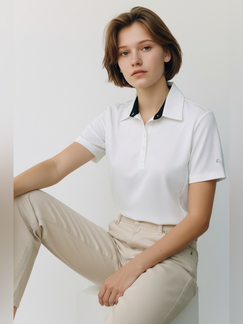 Puma White Sport Women’s Polo Shirt – Size Small Classic Athletic Activewear Y2K